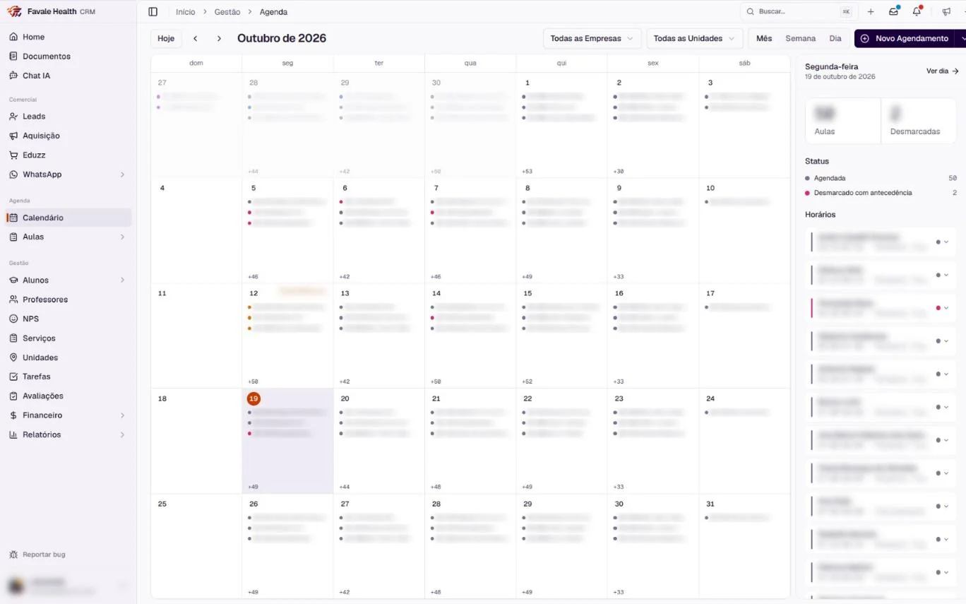Captura de tela do projeto Favale Health CRM